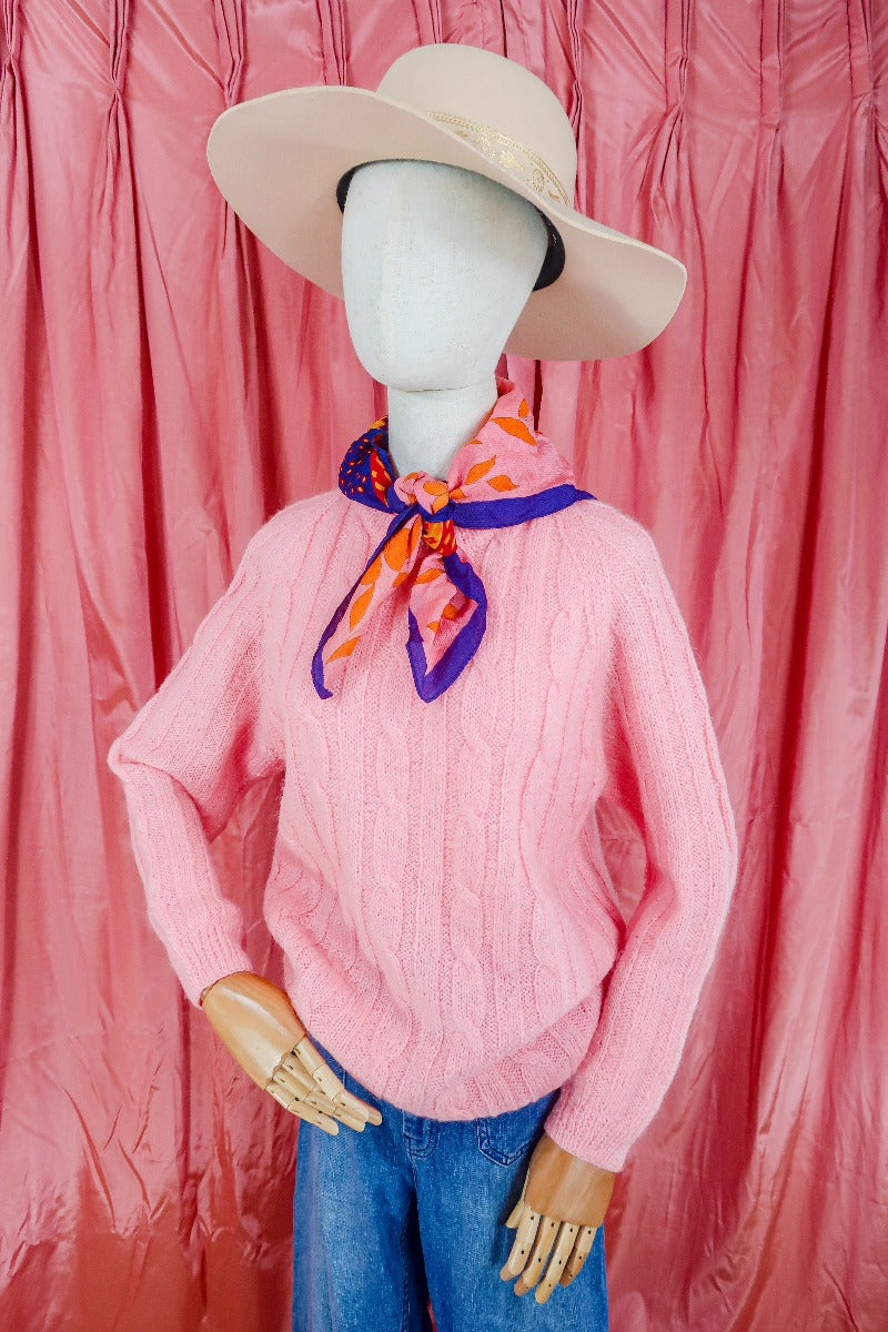 Vintage Jumper-  Fisherman's Bubble Gum Pop Cable Knit - Size L by all about audrey