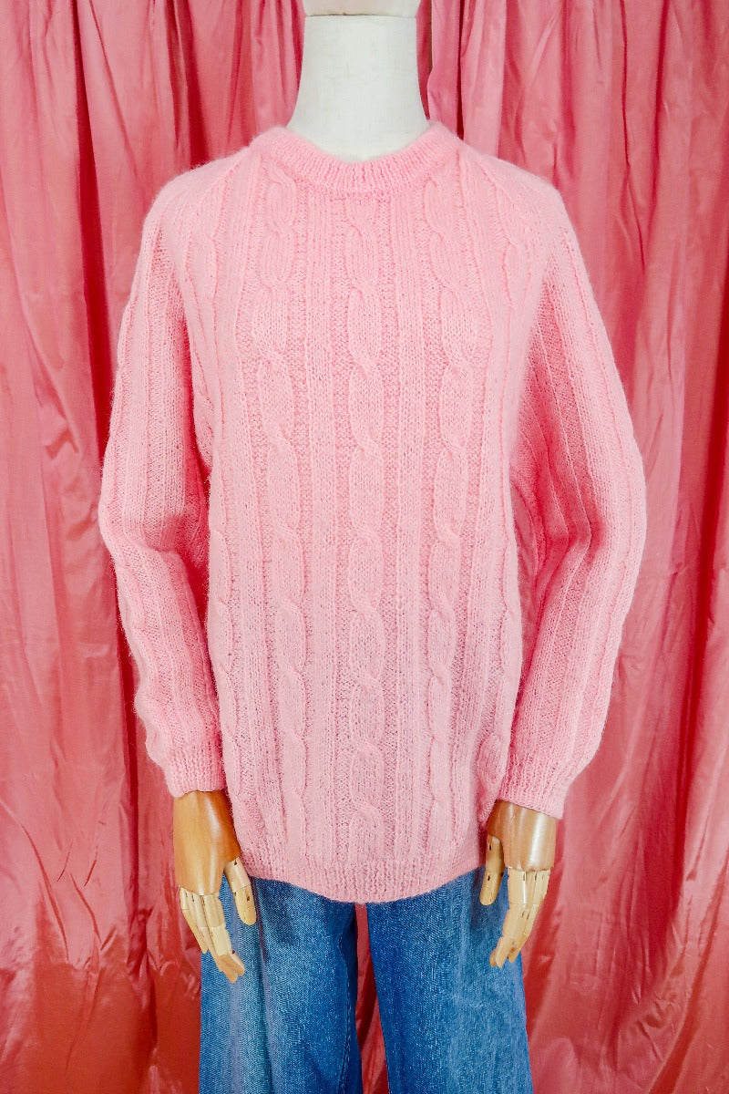 Vintage Jumper-  Fisherman's Bubble Gum Pop Cable Knit - Size L by all about audrey