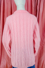 Vintage Jumper-  Fisherman's Bubble Gum Pop Cable Knit - Size L by all about audrey