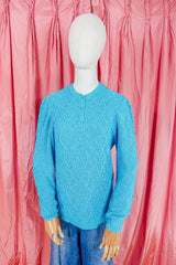 Vintage Jumper - Electric Cerulean Blue Cable Knit - Size S/M by all about audrey