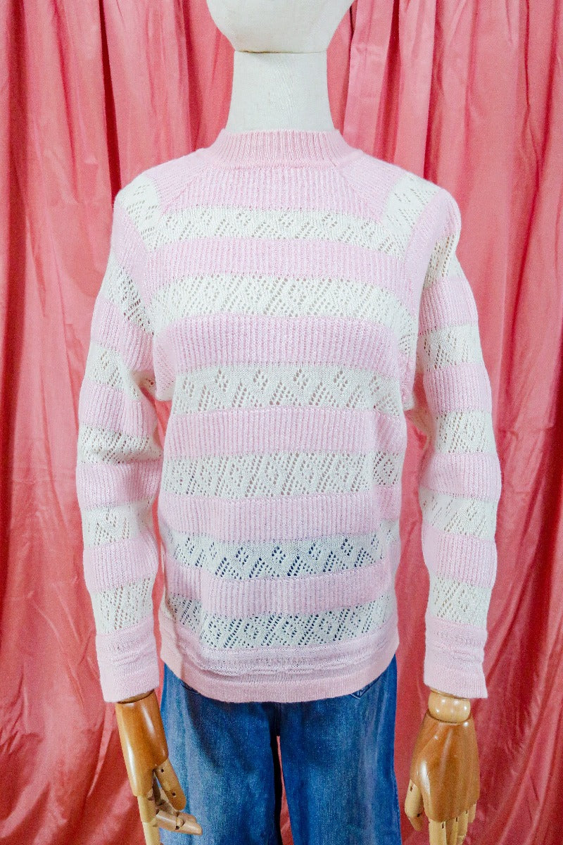 Vintage Jumper - 80's Crochet Candy Floss crème- Size S/M by all about audrey