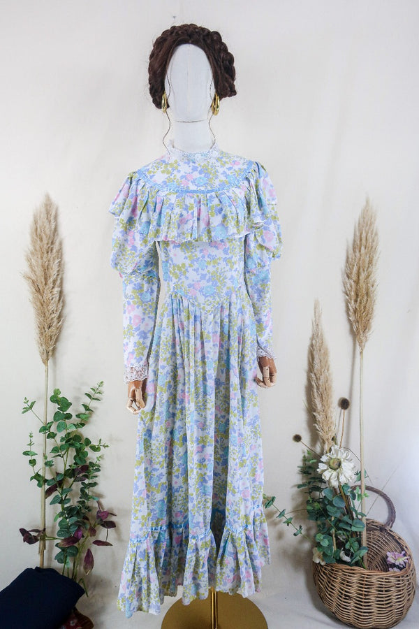 Vintage Maxi Dress - Romantic Ruffle with Ostentatious Flora Maxi - Size S/M By All About Audrey