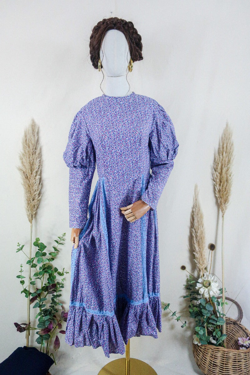 Vintage Midi Dress - Lavender and Rose Cottage Puff - Size S/M