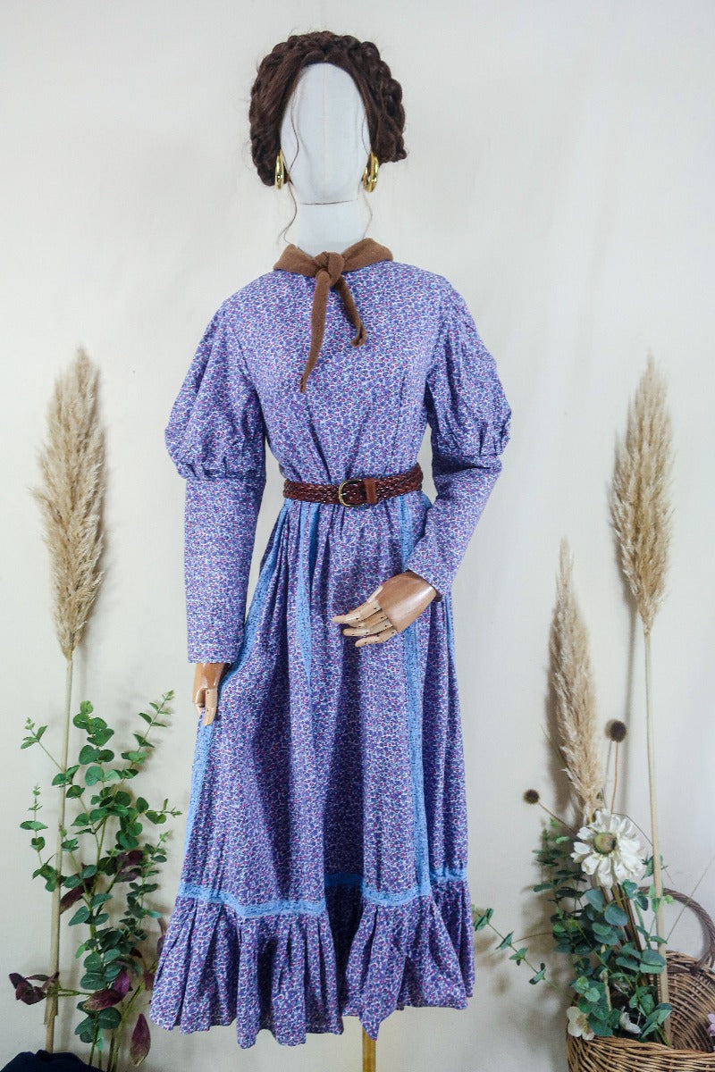 Vintage Midi Dress - Lavender and Rose Cottage Puff - Size S/M