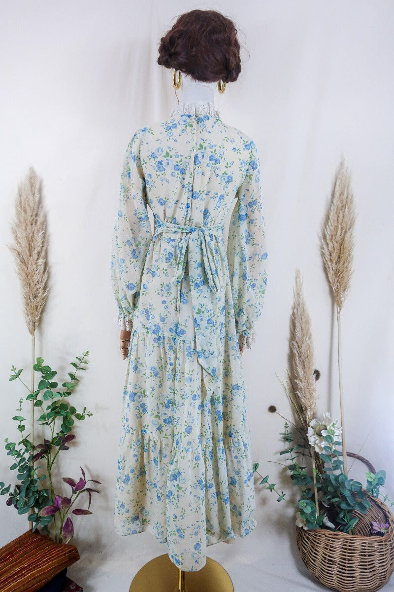 Vintage Maxi Dress - Lace and Sky Rose Prairie Dress - Size XS