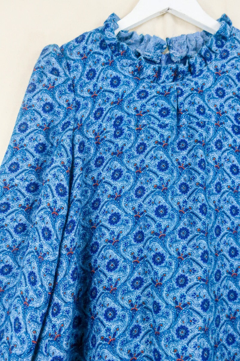 Vintage Mini Dress - Psychedelic Priestess Balloon Sleeve Shift Dress - Size XS/S By All About Audrey