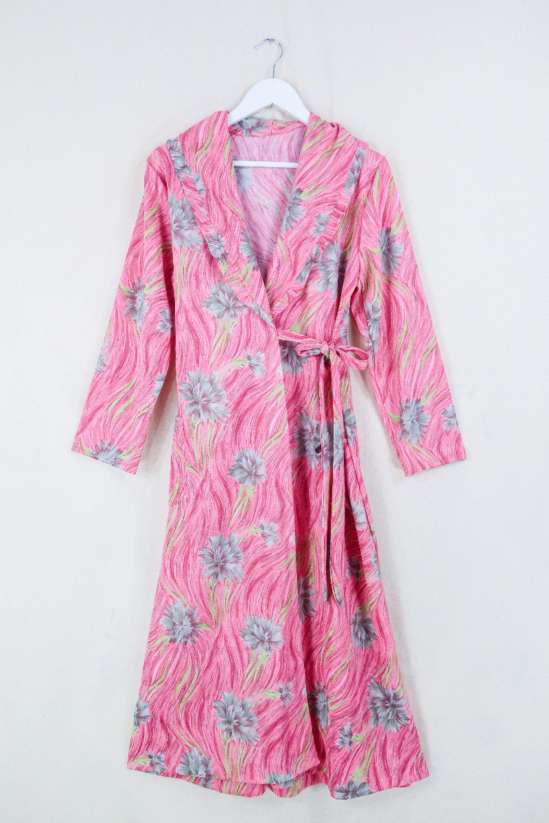 Vintage Wrap Dress - Florida Pink Carnations - Size M/L By All About Audrey