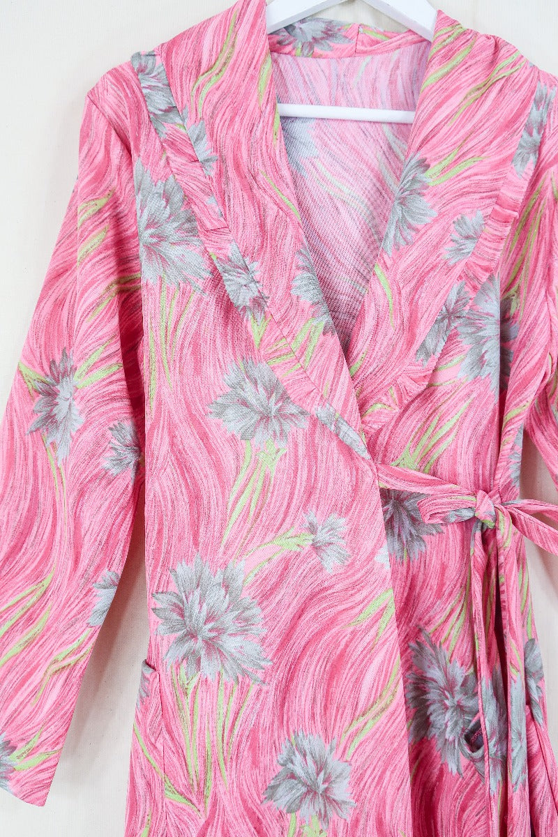 Vintage Wrap Dress - Florida Pink Carnations - Size M/L By All About Audrey