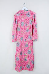 Vintage Wrap Dress - Florida Pink Carnations - Size M/L By All About Audrey