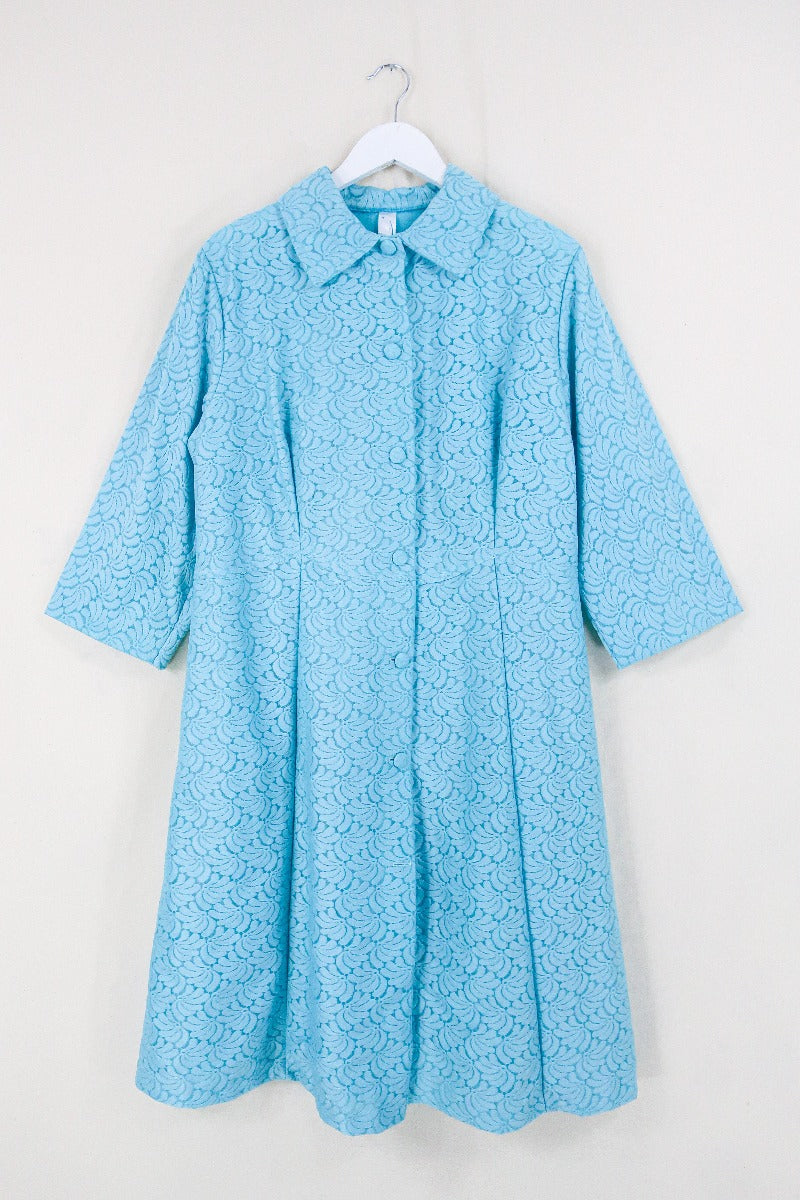 Vintage Jacket Dress - Powdered Blue Bananas - Size M/L By All About Audrey