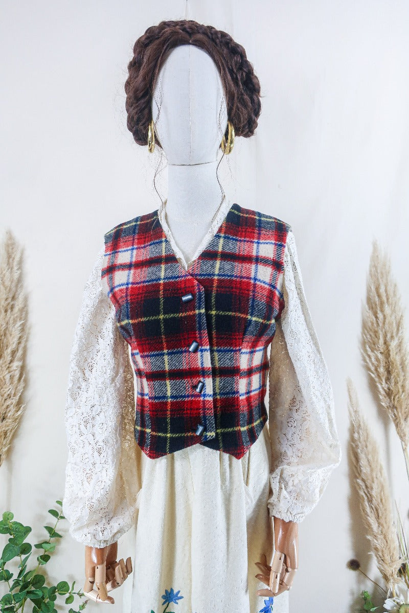 Vintage Waistcoat - Scottish Stewart's Tartan - Size S/M