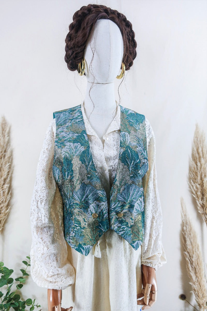 Vintage Waistcoat - Lilypond Sparkle - Size S By All About Audrey