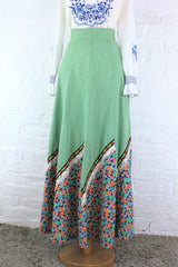 Vintage High Waisted Maxi Skirt - Bright Sage & Retro Floral - XXS all about audrey