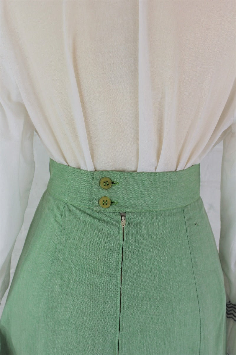 Vintage Maxi Skirt Bright Sage Retro Floral XXS All About Audrey All About Audrey Vintage Boutique