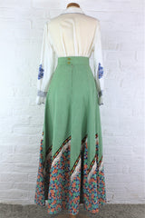 Vintage High Waisted Maxi Skirt - Bright Sage & Retro Floral - XXS all about audrey