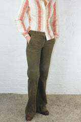 Vintage Corduroy Low Rise Flares - Khaki - Size S/M 10-12 All About Audrey