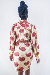 Bonnie Shirt Dress - Champagne & Ruby Ferns - Vintage Indian Sari - Free Size S/M By All About Audrey