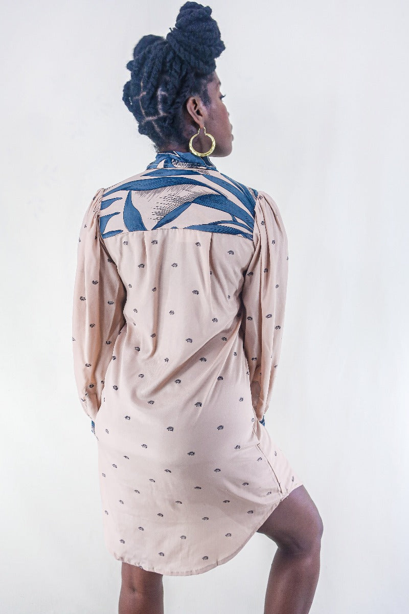 Bonnie Shirt Dress - Dusty Pink Leaves - Vintage Indian Sari - Free Size S/M By All About Audrey