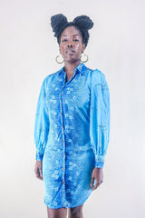 Bonnie Shirt Dress - Fountain Blue Daisies - Vintage Indian Sari - Free Size S/M By All About Audrey