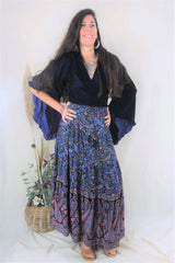 Florence Prairie Skirt - Midnight Sapphire Paisley (Free Size) By All About Audrey