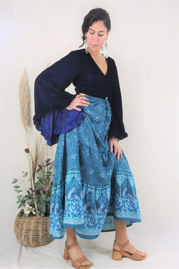 Peacock Prairie Skirt - Ocean & Indigo (Free Size) By All About Audrey