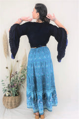 Peacock Prairie Skirt - Ocean & Indigo (Free Size) By All About Audrey