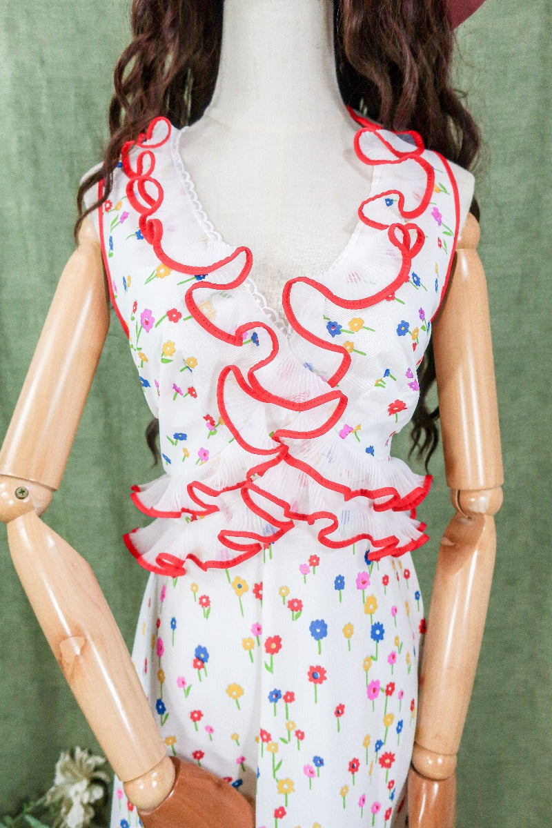 Vintage Midi Dress - Ruffled Ditsy Florals - Size S/M By All About Audrey
