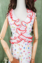 Vintage Midi Dress - Ruffled Ditsy Florals - Size S/M By All About Audrey