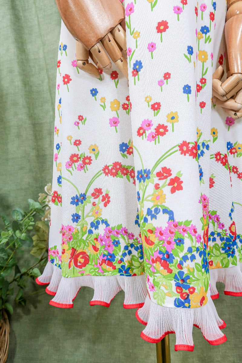 Vintage Midi Dress - Ruffled Ditsy Florals - Size S/M By All About Audrey