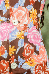 Vintage Midi Dress - Retro Patchwork Earth & Pink Floral - Size M/L