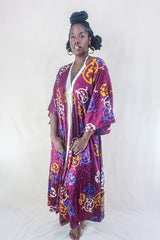 Aquaria Kimono Dress - Vintage Sari - Plum Jam Jacquard - Free Size M/L By All About Audrey