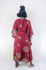 Aquaria Kimono Dress - Vintage Sari - Rosewood Motif - Free Size S/M By All About Audey