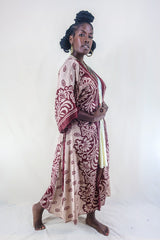 Aquaria Kimono Dress - Vintage Sari - Mauve & Burgundy Floral - Free Size S/M By All About Audrey