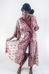 Aquaria Kimono Dress - Vintage Sari - Mauve & Burgundy Floral - Free Size S/M By All About Audrey