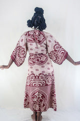 Aquaria Kimono Dress - Vintage Sari - Mauve & Burgundy Floral - Free Size S/M By All About Audrey