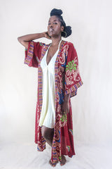 Aquaria Kimono Dress - Vintage Sari - Rosewood Motif - Free Size S/M By All About Audey