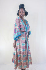 Aquaria Kimono Dress - Vintage Sari - Jewel Tone Mosiac - Free Size M/L By All About Audrey