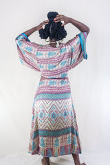 Aquaria Kimono Dress - Vintage Sari - Jewel Tone Mosiac - Free Size M/L By All About Audrey