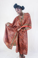 Aquaria Kimono Dress - Vintage Sari - Umber & Goldstone - Free Size XXL By All About Audrey