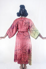 Aquaria Kimono Dress - Vintage Sari - Earthy Coral Blossom - Free Size S By All About Audrey