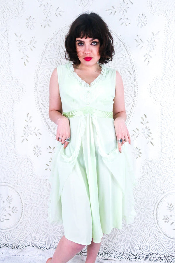 Vintage Mini Dress - Pistachio Pastel Green Frill - Size S/M By All About Audrey