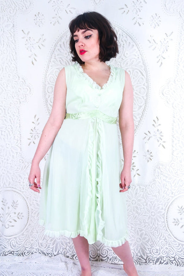 Vintage Mini Dress - Pistachio Pastel Green Frill - Size S/M By All About Audrey