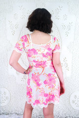 Vintage Dress - Retro Vivid Pink Floral Lace Mini - Size XS By All About Audrey