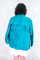 Vintage Jacket - Bright Turquoise with Contrast Stitching - Size S By All About Audrey