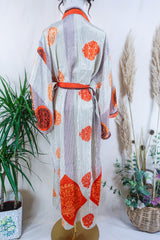Lotus Kimono Dress - Sandy Gold & Tiger Orange Glitter - Vintage Sari - Free Size By All About Audrey