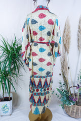 Lotus Kimono Dress - Ivory Jacquard Paisley - Vintage Sari - Free Size by all about audrey