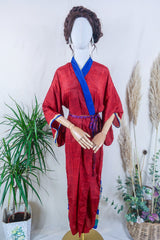 Juliet Kimono Dress - Maroon Tile & Flora Motif  - Vintage Indian Sari - Free Size By All About Audrey