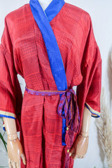 Juliet Kimono Dress - Maroon Tile & Flora Motif - Vintage Indian Sari - Free Size By All About Audrey