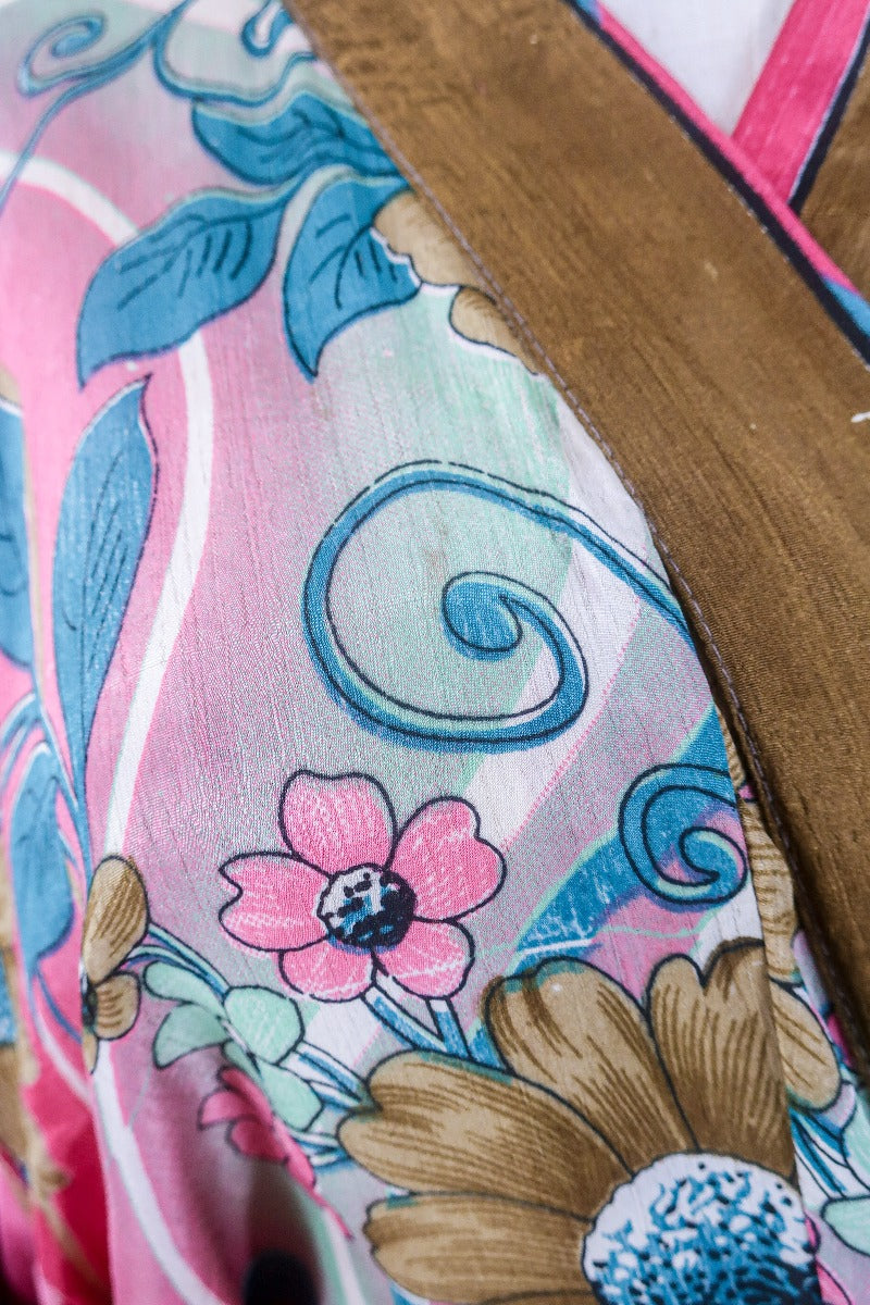 Lotus Kimono Dress - Cerise Pink Floral Mandalas - Vintage Sari - Free Size By All About Audrey