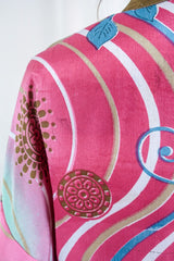 Lotus Kimono Dress - Cerise Pink Floral Mandalas - Vintage Sari - Free Size By All About Audrey